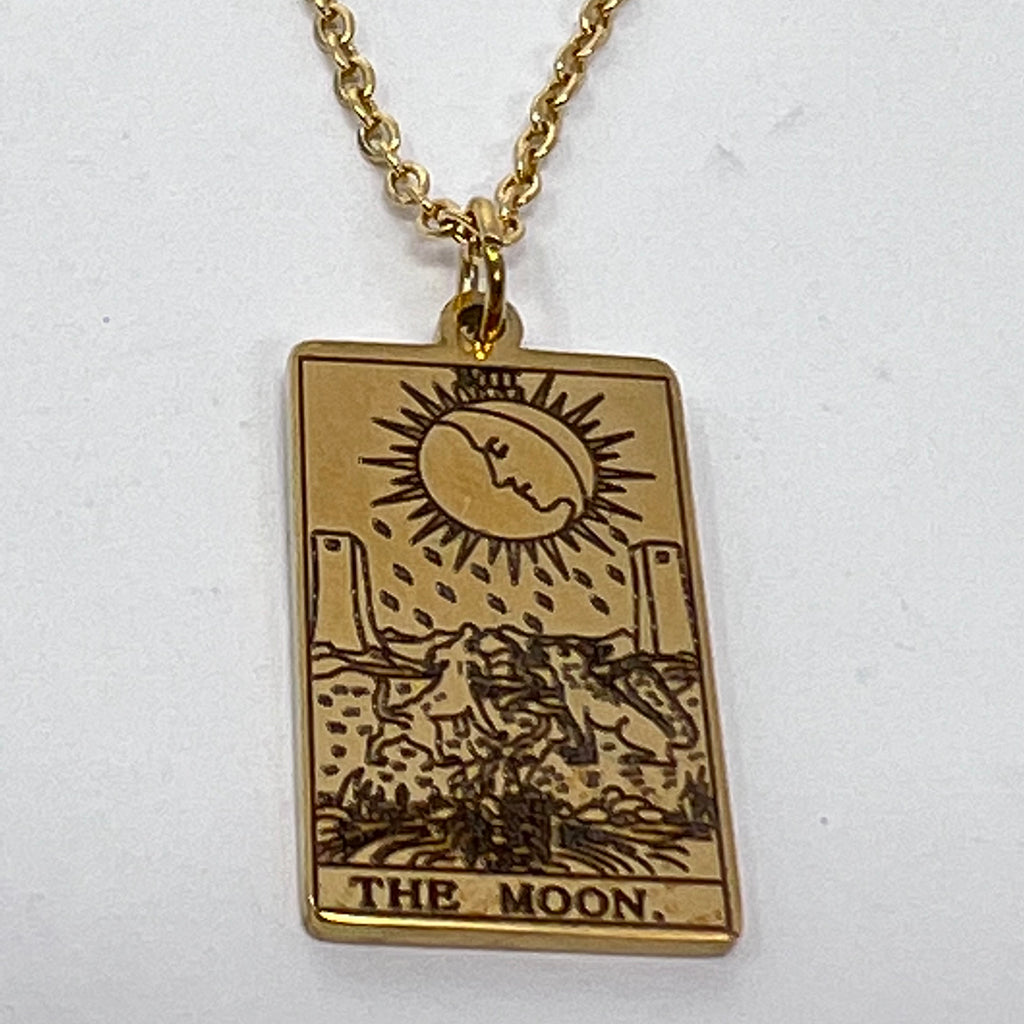 Tarot Pendant - The Moon/La Luna (Gold Plated Stainless Steel)