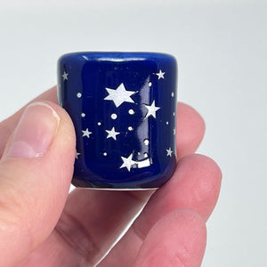 Mini Candle Holder - Blue Porcelain & Silver Stars