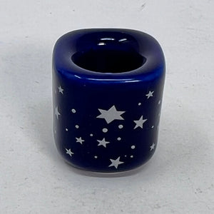 Mini Candle Holder - Blue Porcelain & Silver Stars