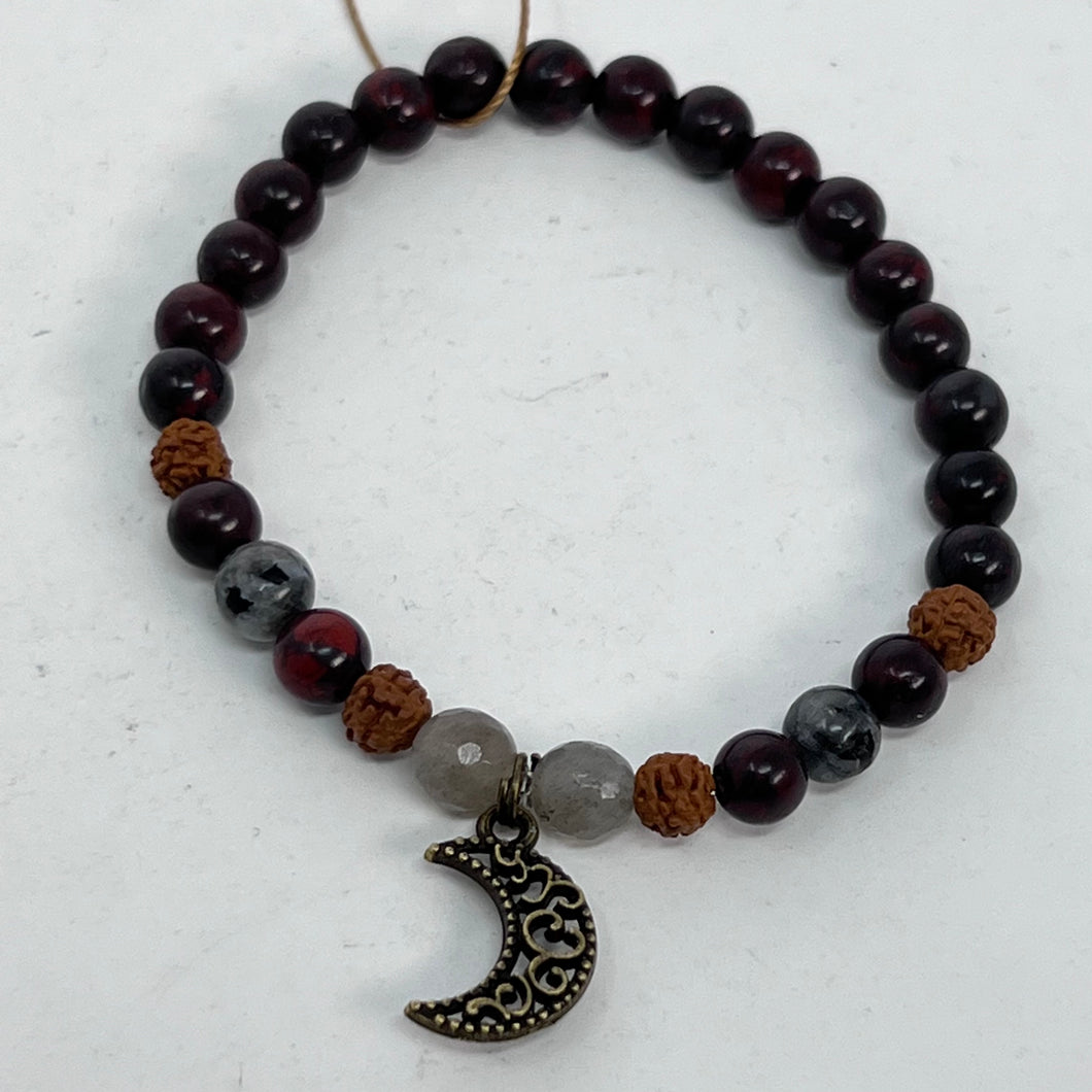 Bracelet by Soul Crafted Malas - Brecciated Jasper, Rudraksha, Black Labradorite, Moon