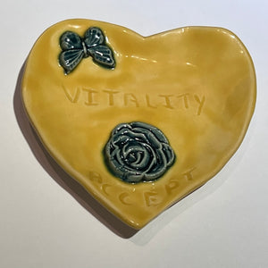 Handmade Pottery Chakra Plate - Heart with Flower&Butterfly "Vitality/Accept"