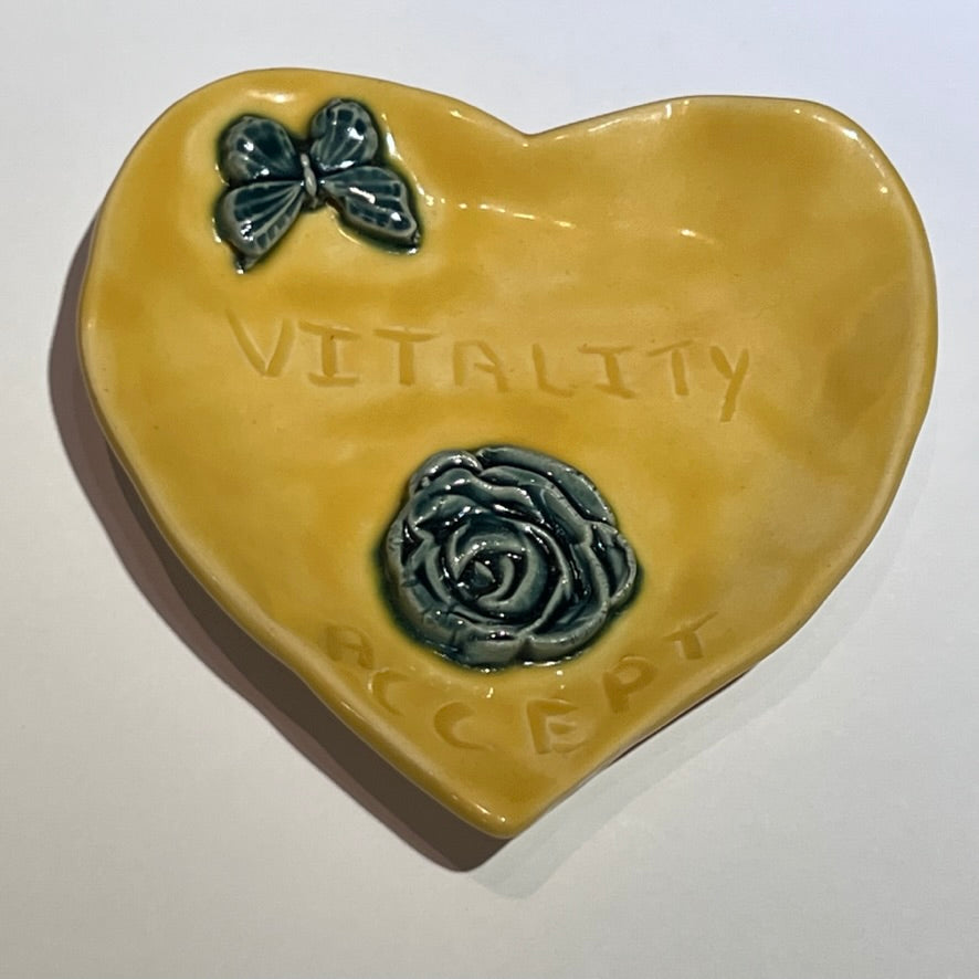 Handmade Pottery Chakra Plate - Heart with Flower&Butterfly 