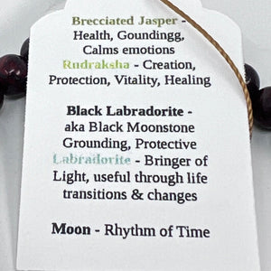 Bracelet by Soul Crafted Malas - Brecciated Jasper, Rudraksha, Black Labradorite, Moon