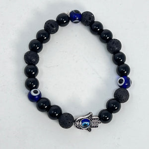 Bracelet - Evil Eye, Hamsa  & Lava Beads 8mm