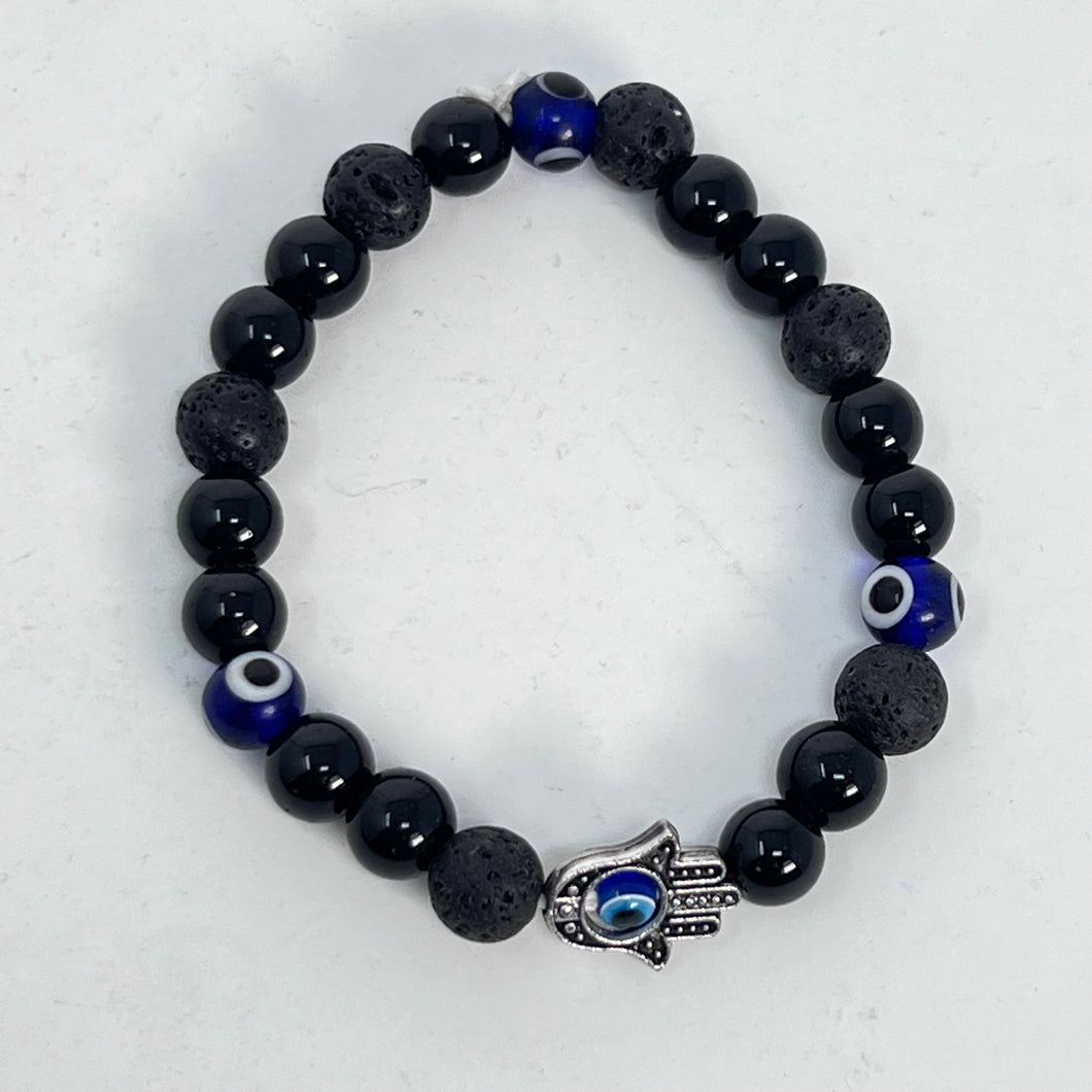 Bracelet - Evil Eye, Hamsa  & Lava Beads 8mm