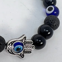 Load image into Gallery viewer, Bracelet - Evil Eye, Hamsa  &amp; Lava Beads 8mm
