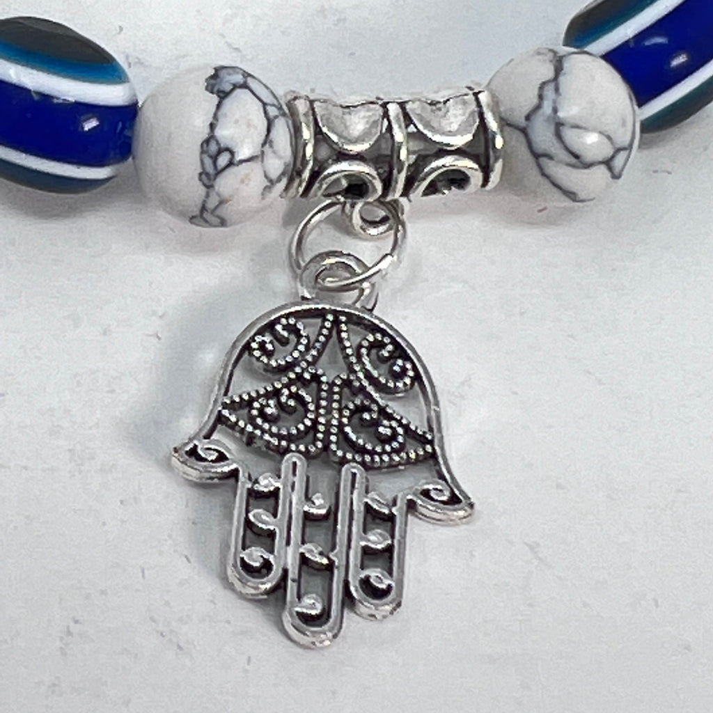 Bracelet - Howlite, Evil Eye & Hamsa  8mm