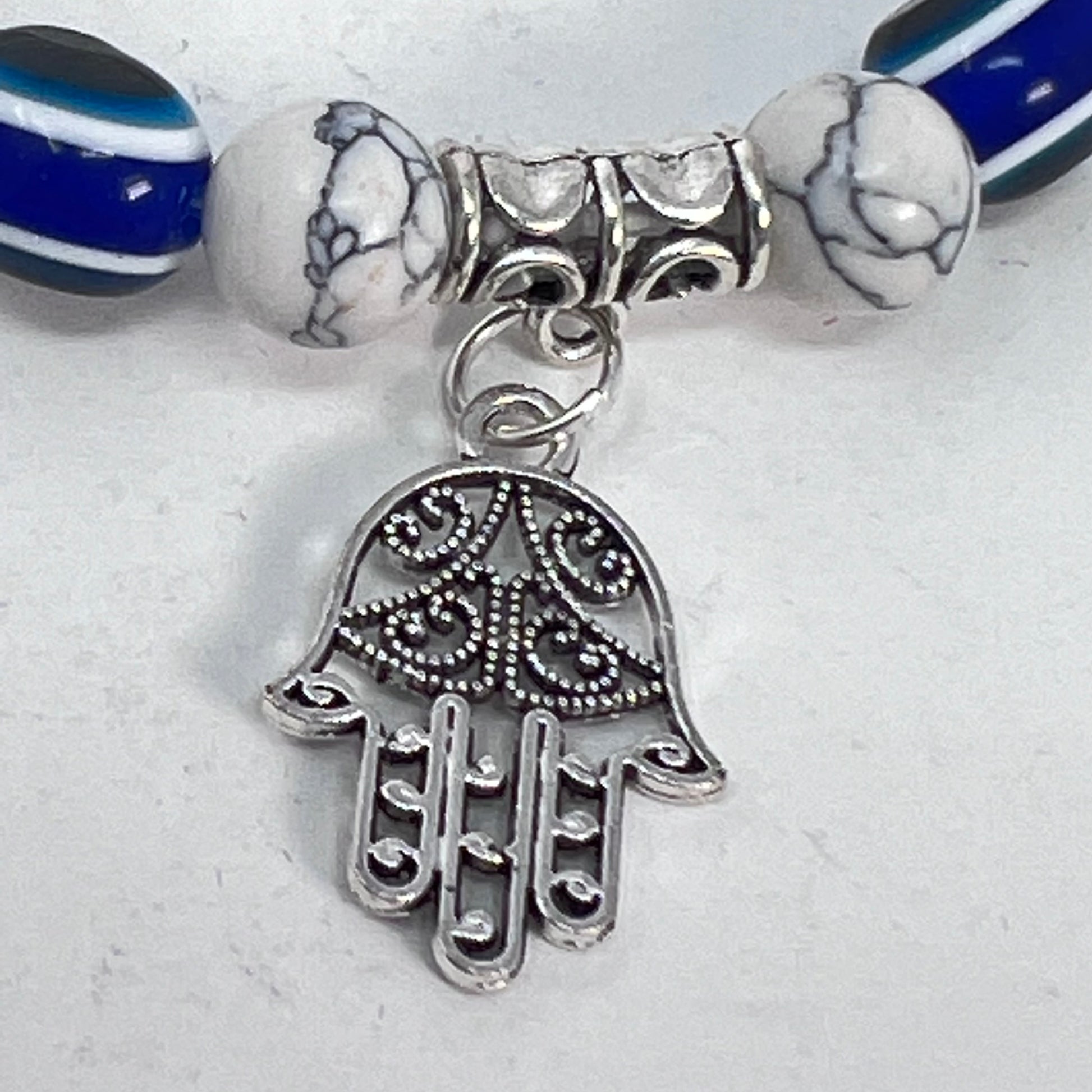 Bracelet - Howlite, Evil Eye & Hamsa  8mm