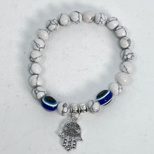 Load image into Gallery viewer, Bracelet - Howlite, Evil Eye &amp; Hamsa  8mm
