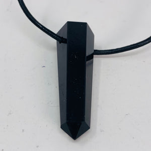 Black Tourmaline Pendant on Black Plastic Cord
