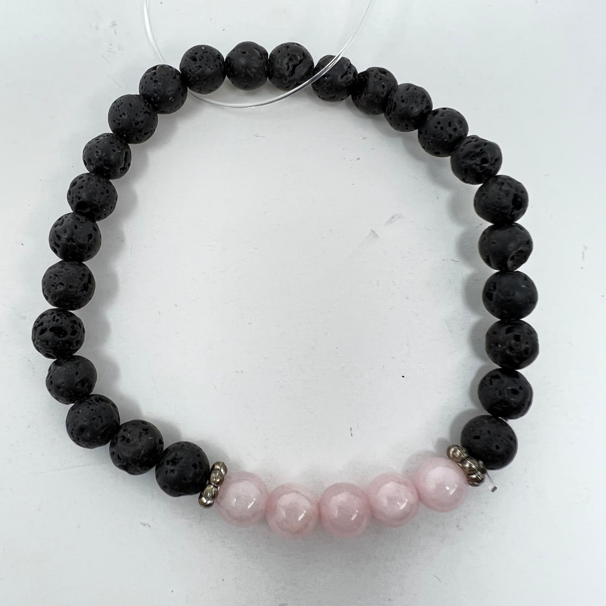 Bracelet - Rose Quartz & Lava Bead 6mm