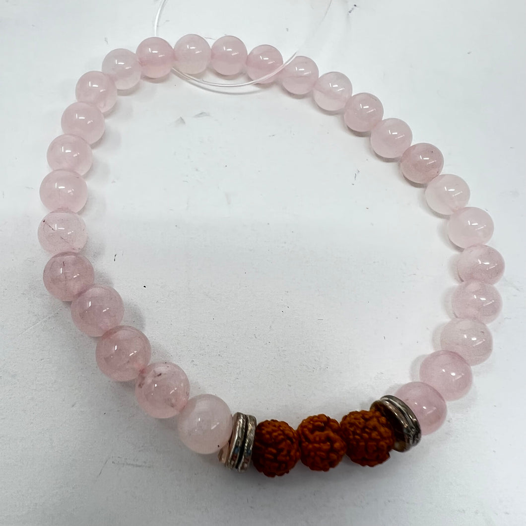 Rose Quartz & Rudraksha Seed Bracelet (6mm)