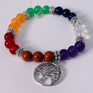 Chakra Bracelet with Tree of Life Charm 8mm Beads