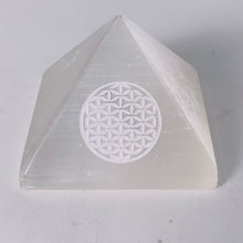 Load image into Gallery viewer, Selenite Pyramid (with carved Flower of Life)
