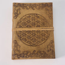Load image into Gallery viewer, Leather Journal with strap - Flower of Life
