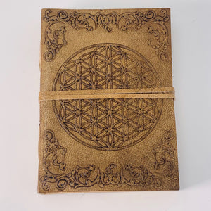 Leather Journal with strap - Flower of Life