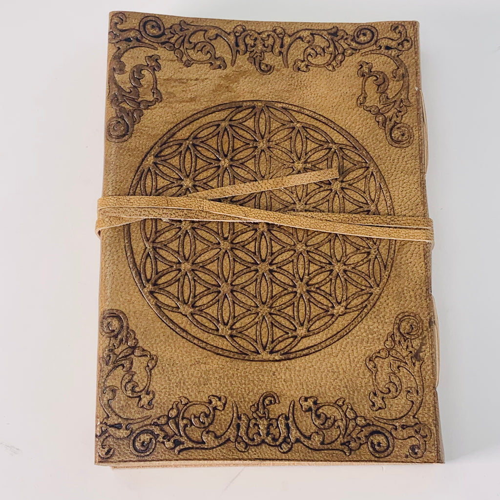 Leather Journal with strap - Flower of Life