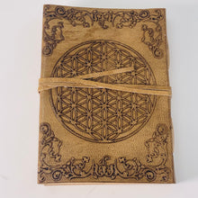 Load image into Gallery viewer, Leather Journal with strap - Flower of Life
