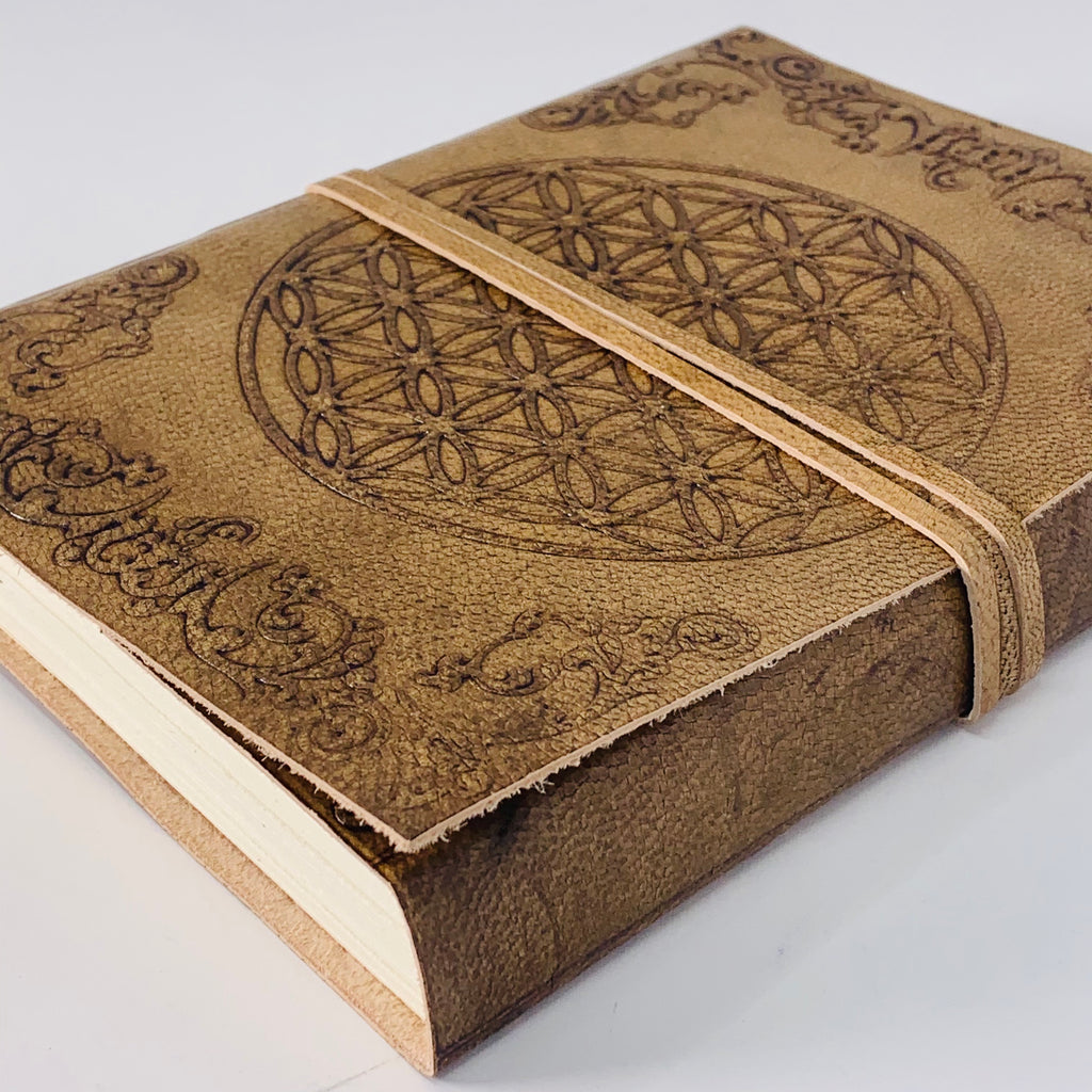 Leather Journal with strap - Flower of Life