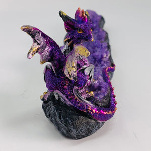 Incense Holder - Purple Dragon on Geode