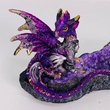 Load image into Gallery viewer, Incense Holder - Purple Dragon on Geode
