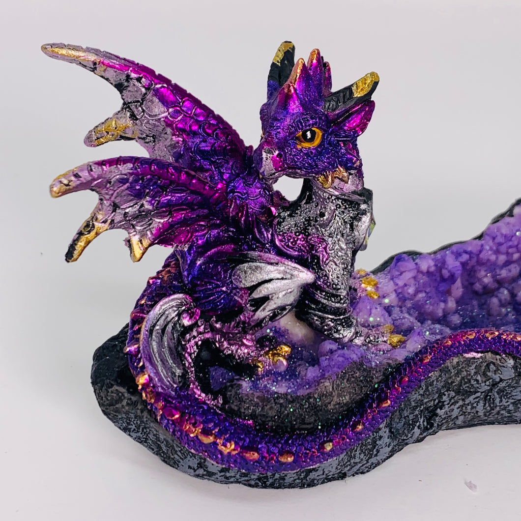 Incense Holder - Purple Dragon on Geode