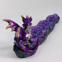 Load image into Gallery viewer, Incense Holder - Purple Dragon on Geode
