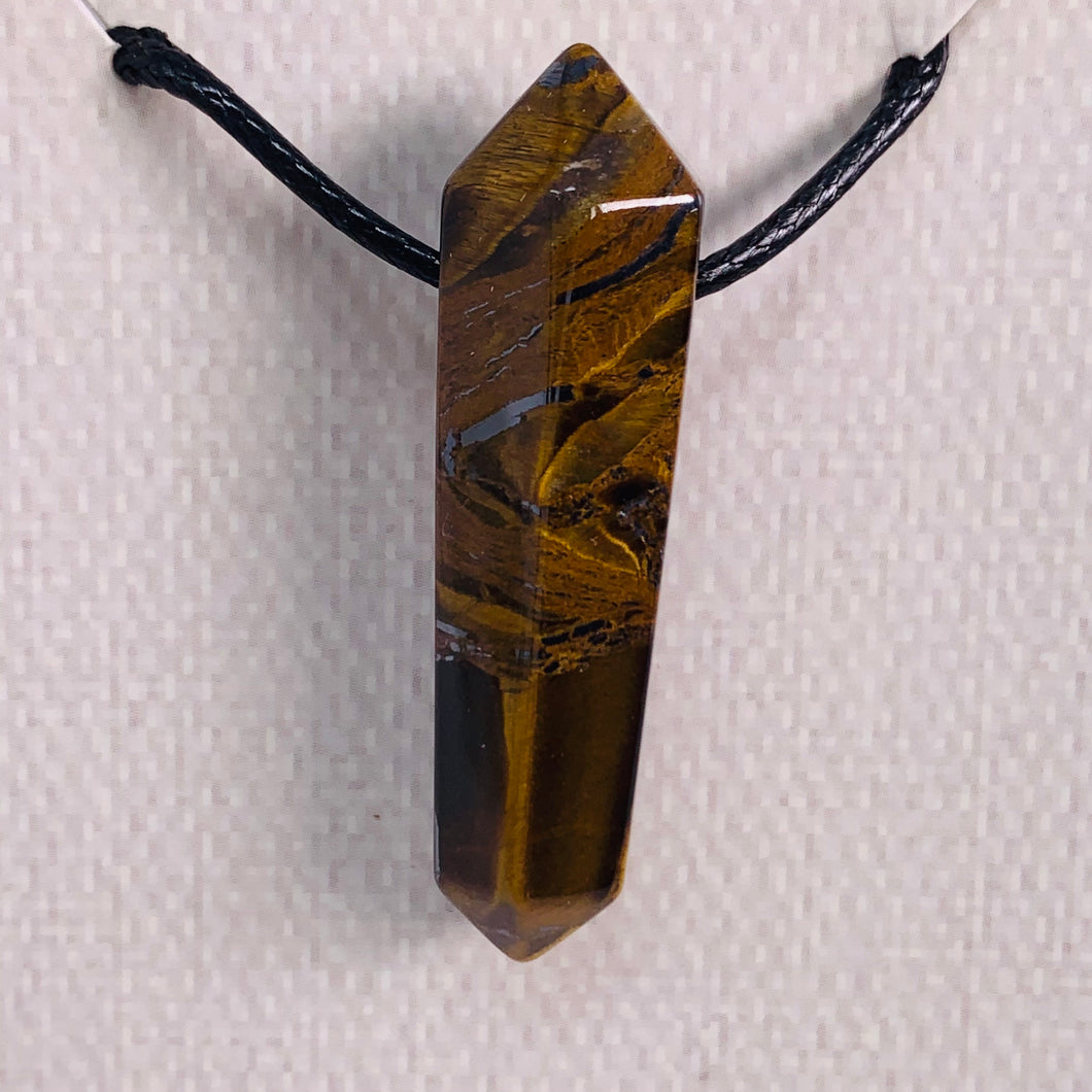 Tiger Iron Point Pendant on Black Cord