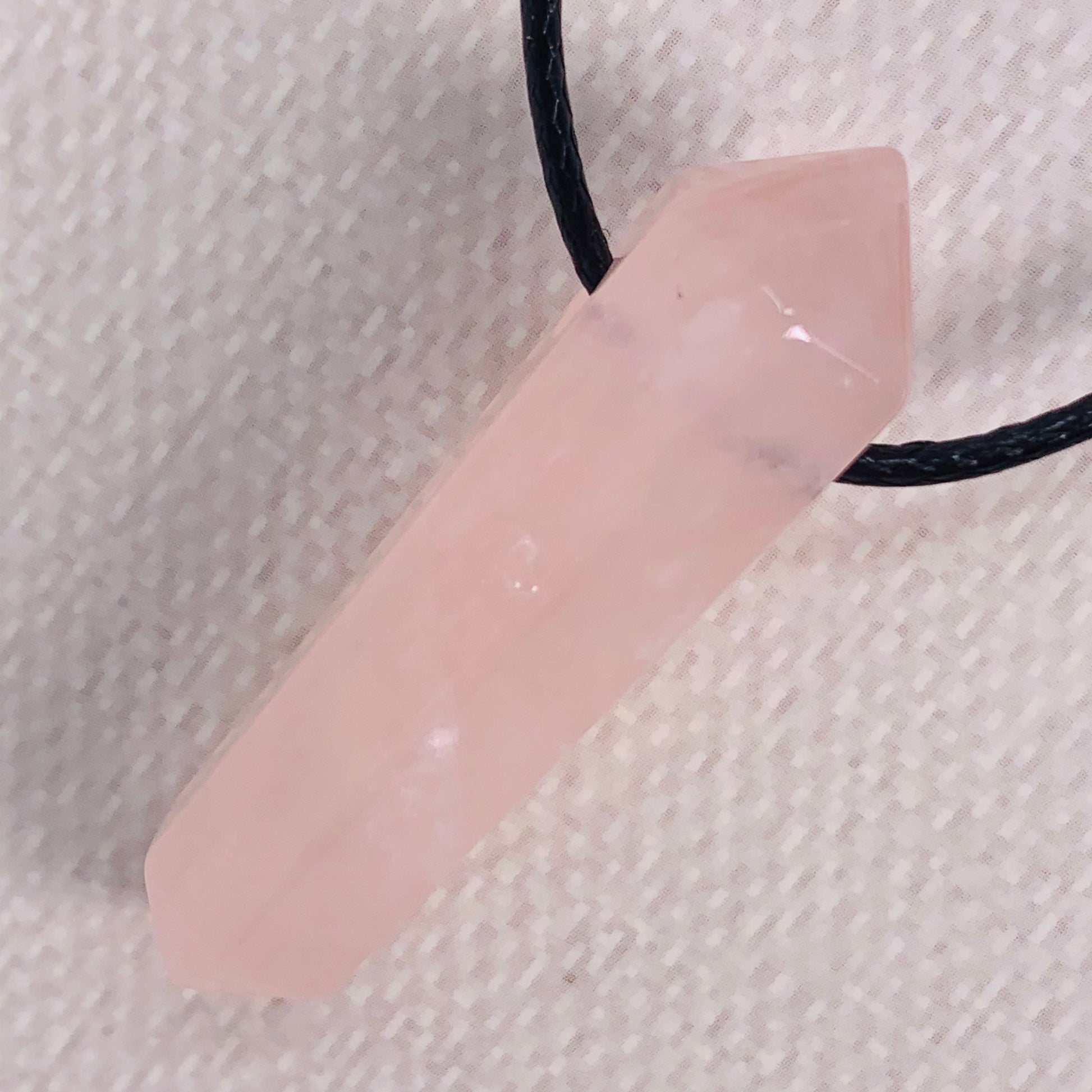 Rose Quartz Point Pendant on Black Cord