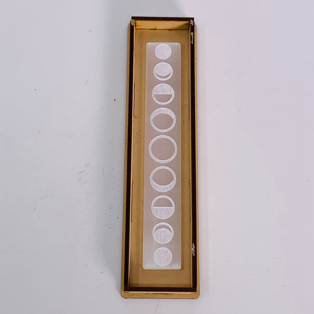 Selenite Ruler/Bar with Moon Phases (in box)