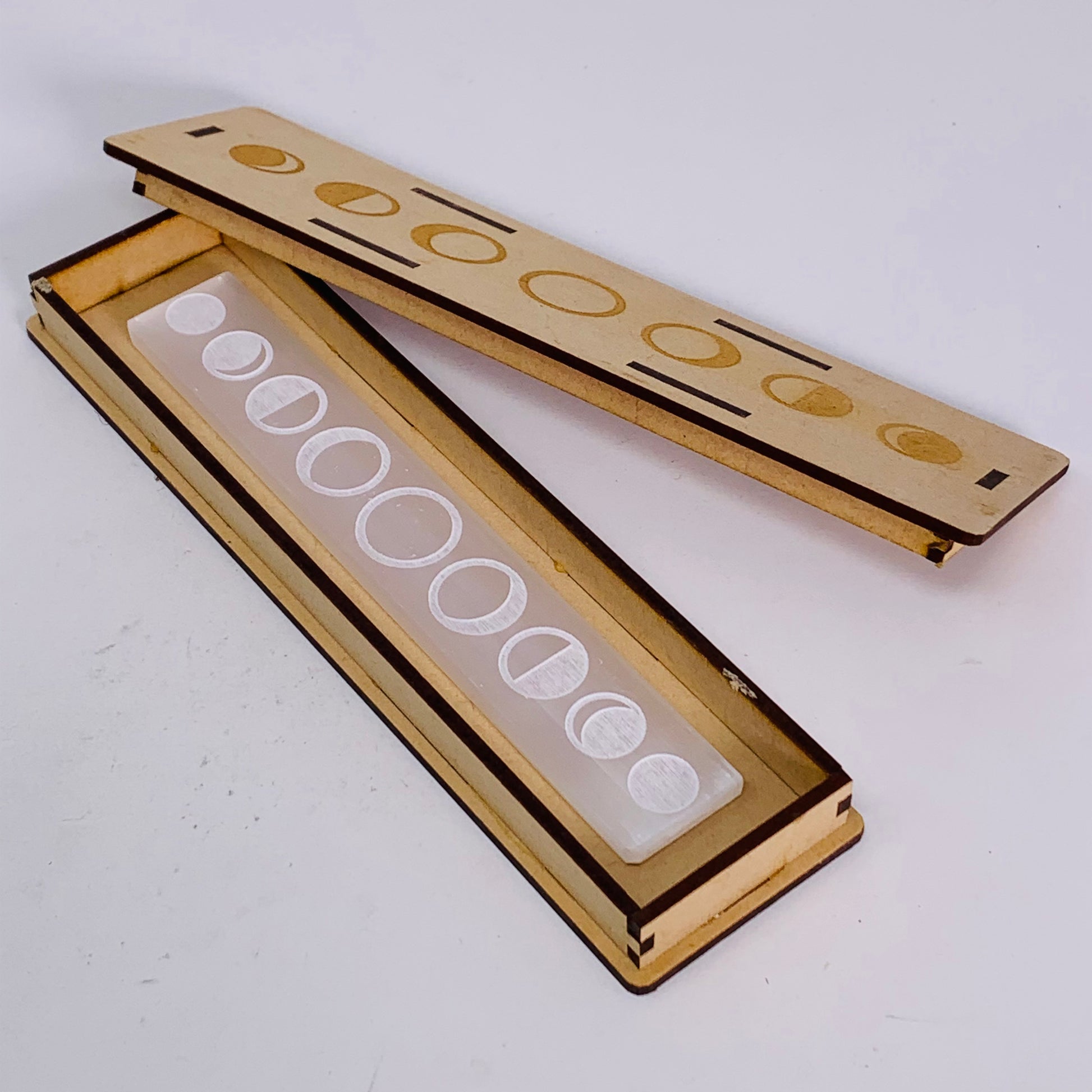 Selenite Ruler/Bar with Moon Phases (in box)