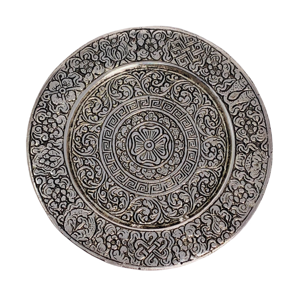 Candle Plate With Incense Holder - Asta Mangala Recycled Metal (Large)