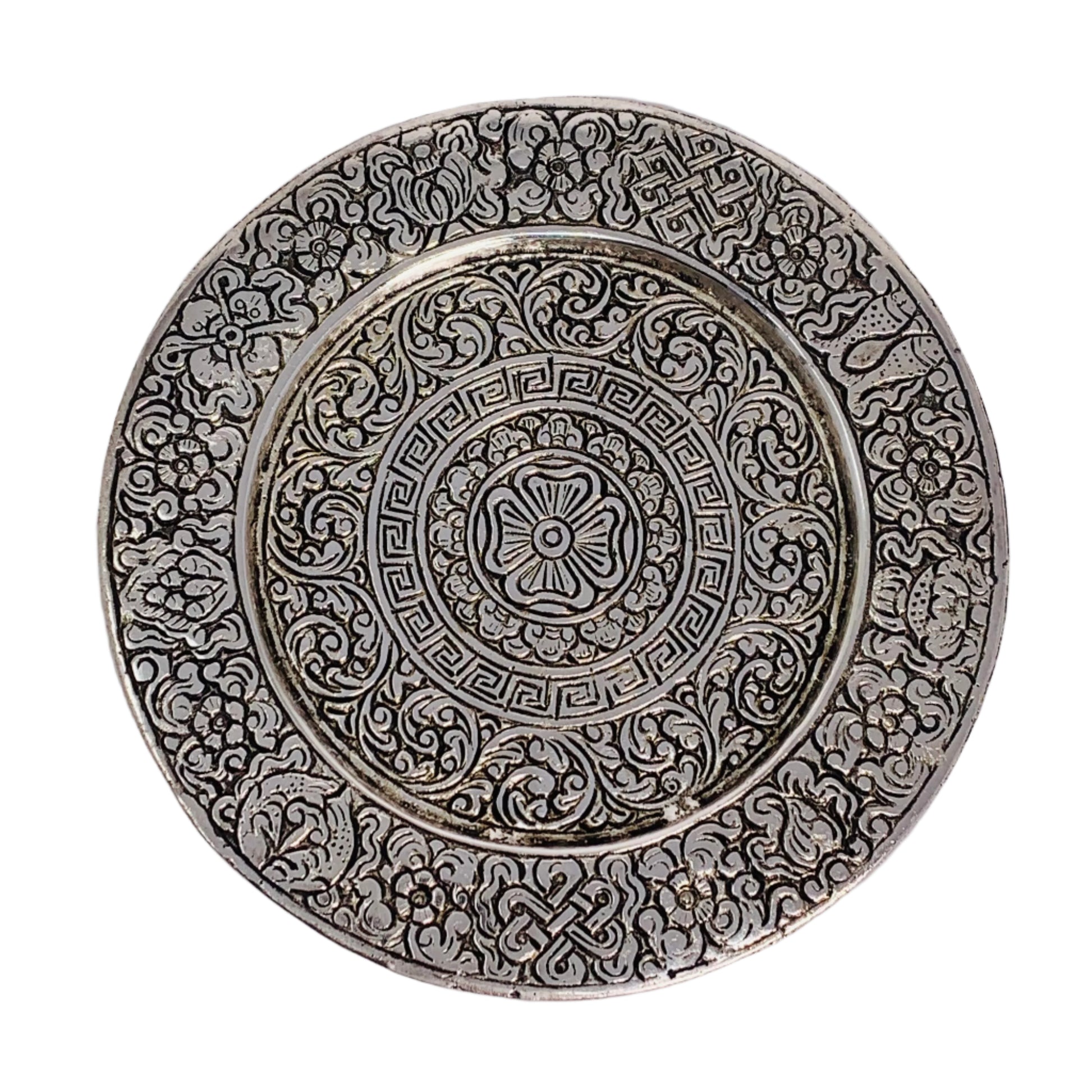 Candle Plate With Incense Holder - Asta Mangala Recycled Metal (Large)