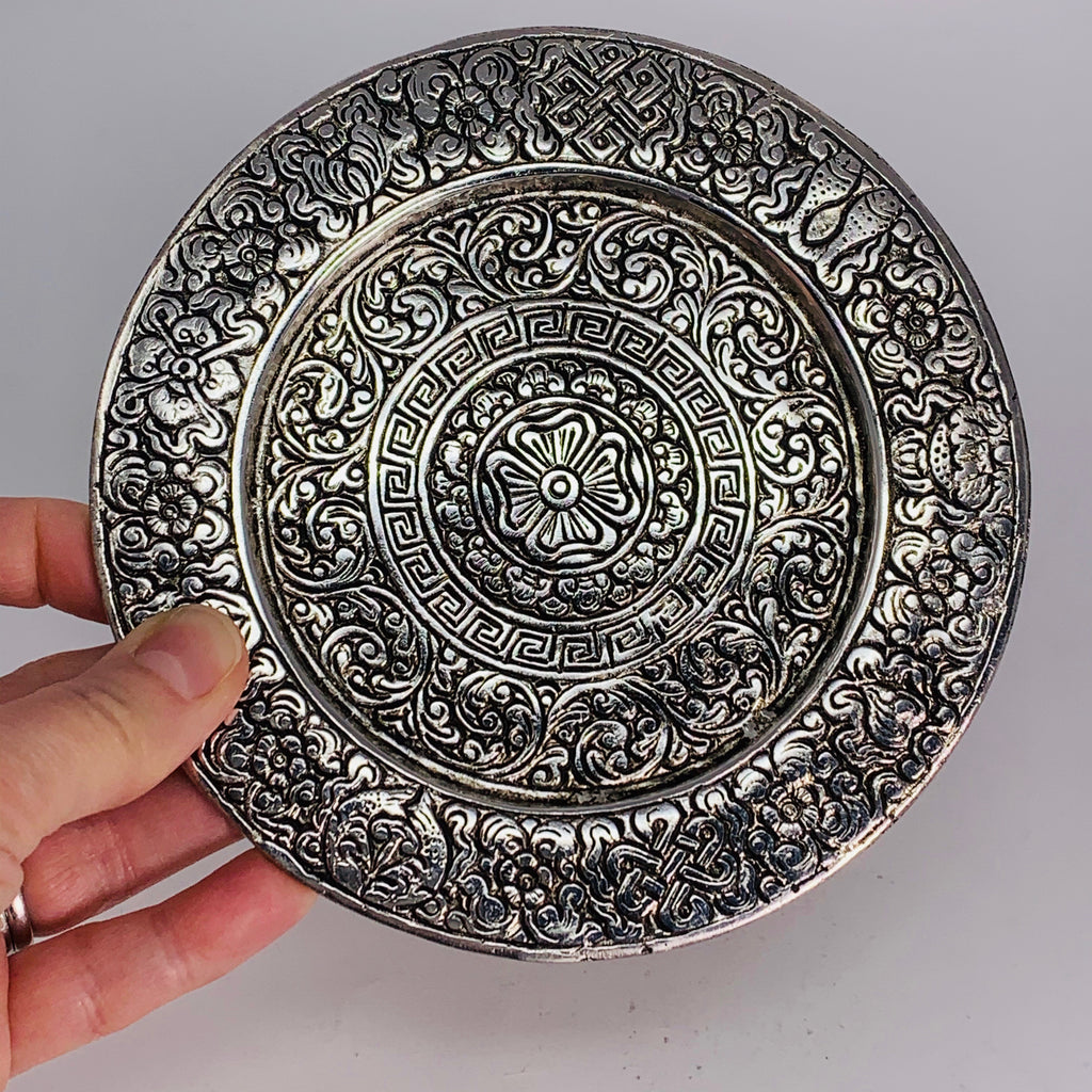 Candle Plate With Incense Holder - Asta Mangala Recycled Metal (Large)