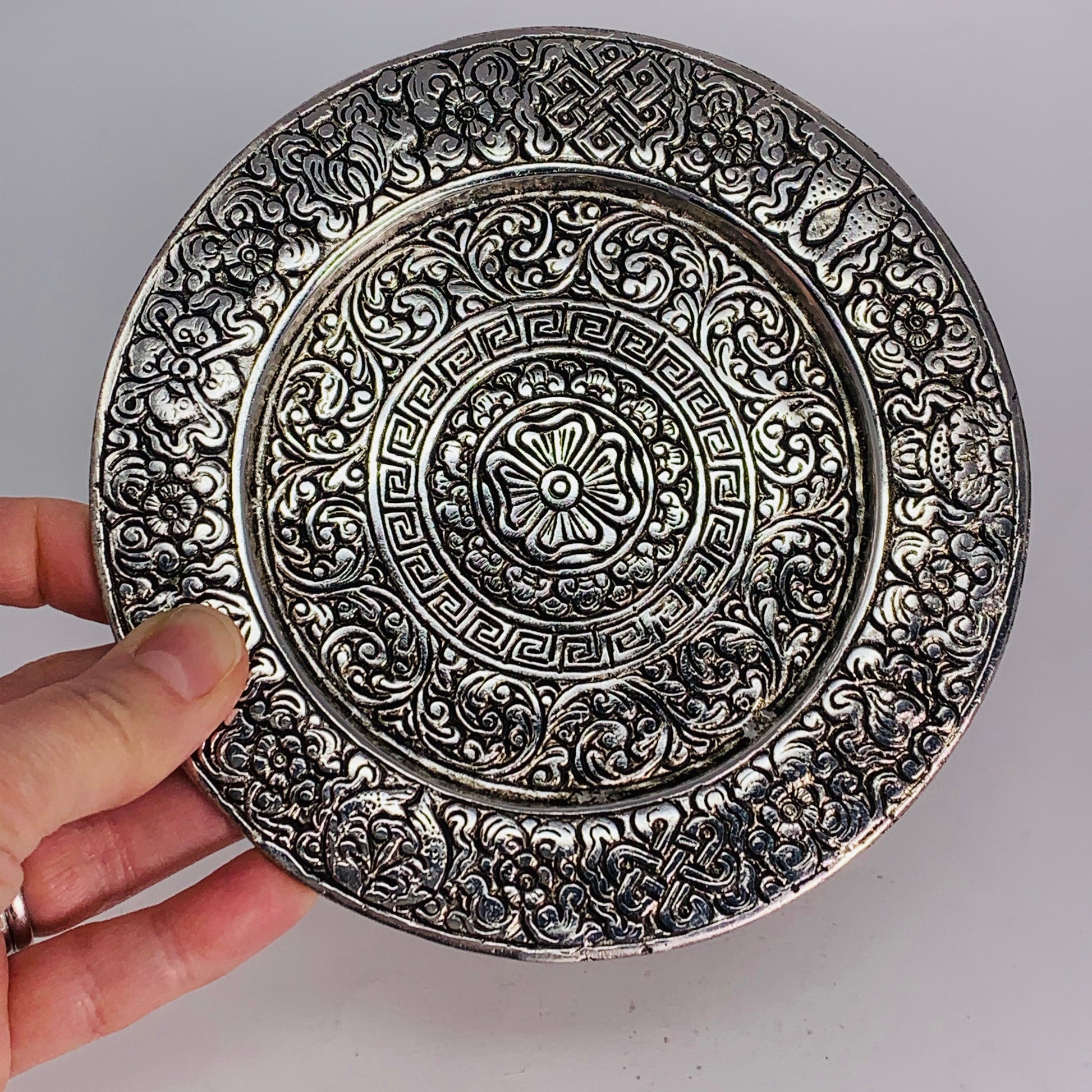 Candle Plate With Incense Holder - Asta Mangala Recycled Metal (Large)