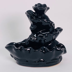 Incense Holder - Ceramic (Black) Backflow Burner - Waterfall