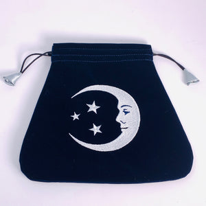 Smiling Moon Embroidered Velvet Tarot Bag