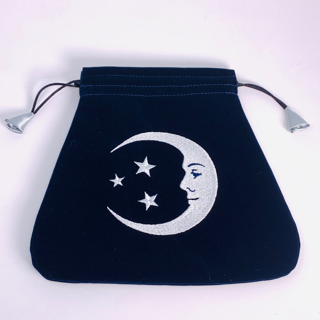 Smiling Moon Embroidered Velvet Tarot Bag