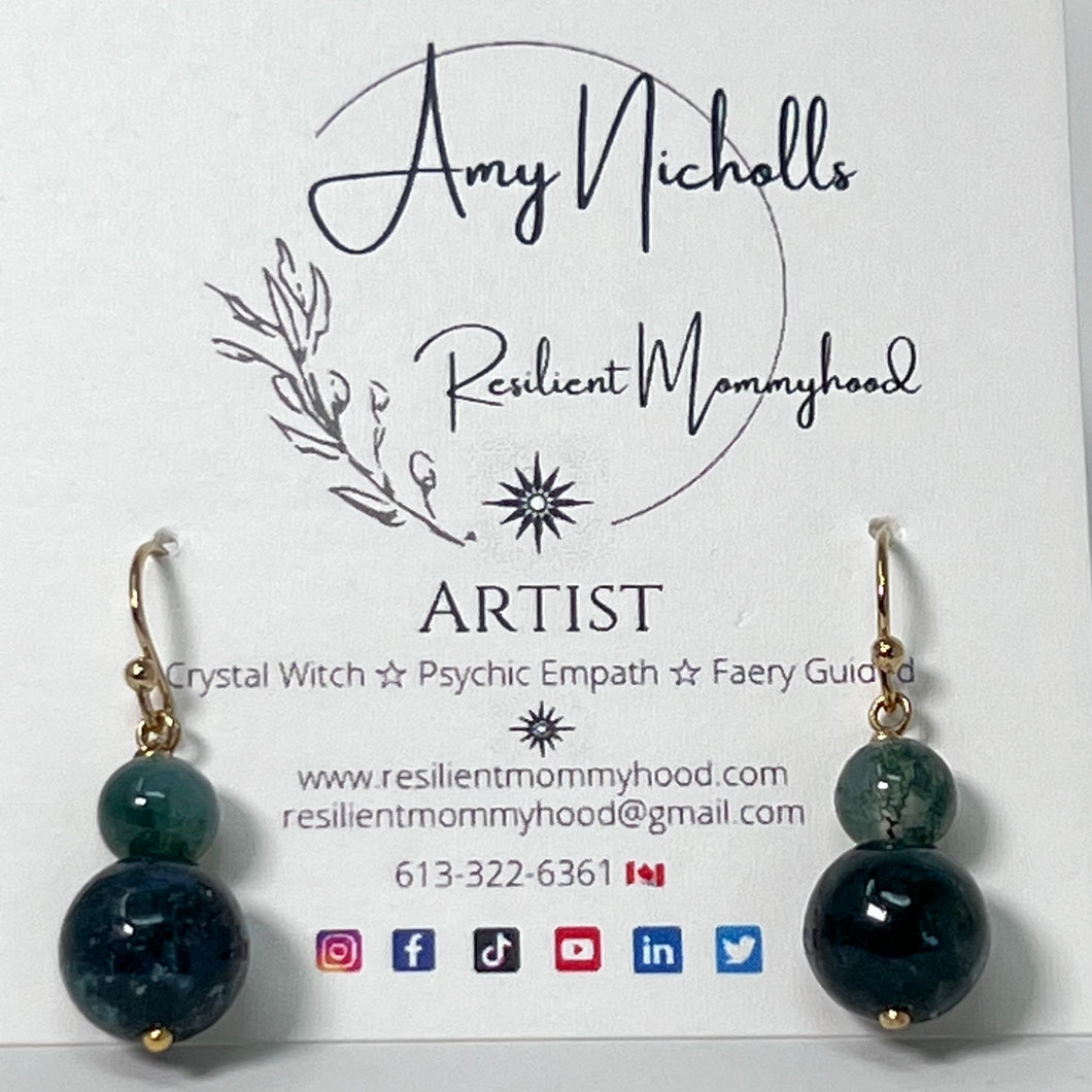 Earrings by Amy Nicholls - Moss Agate (Gold)
