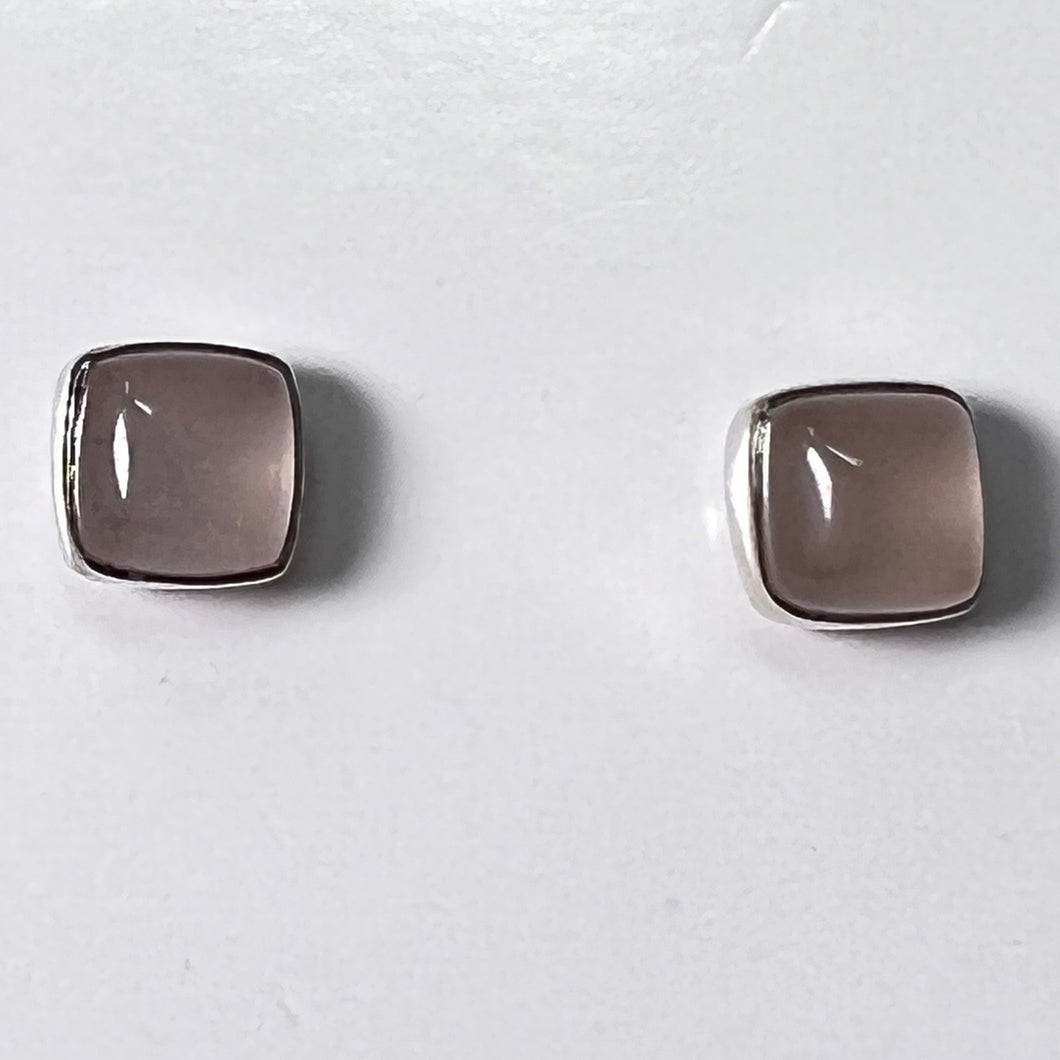 Earrings - Rose Quartz (Rounded Square)