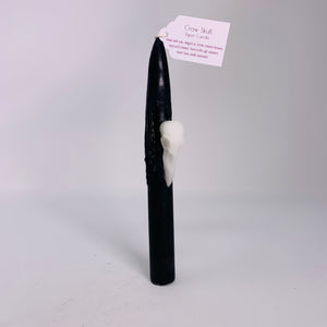 Beeswax Candle - Black Taper with Crow Skull "The Messenger"