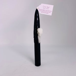 Beeswax Candle - Black Taper with Crow Skull