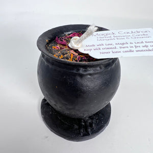 Beeswax Candle with Herbs & Crystals - Cauldron
