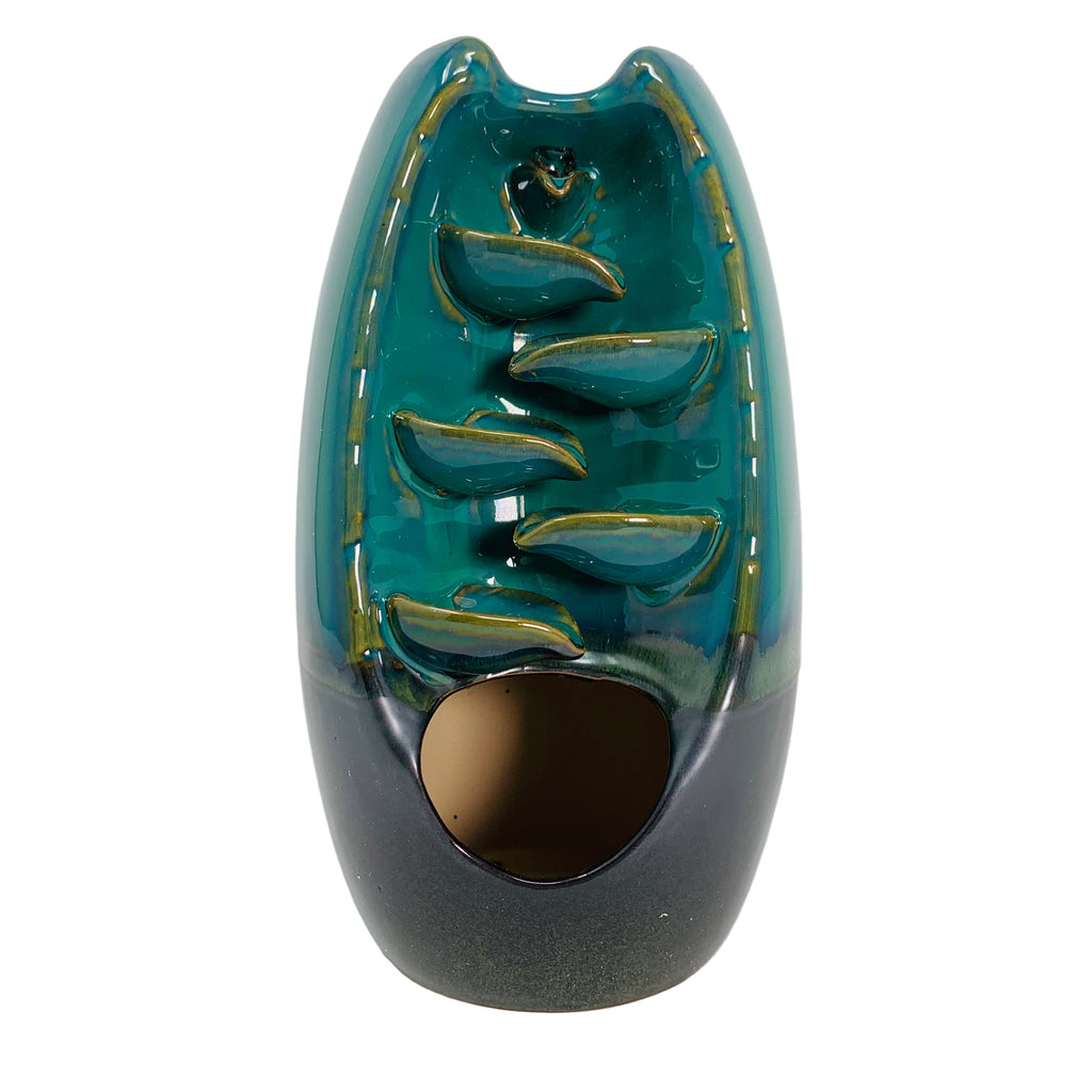 Backflow Burner - Ceramic (blue/green) "Cascading Leaves"